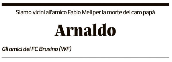 Annuncio funebre Arnaldo Meli