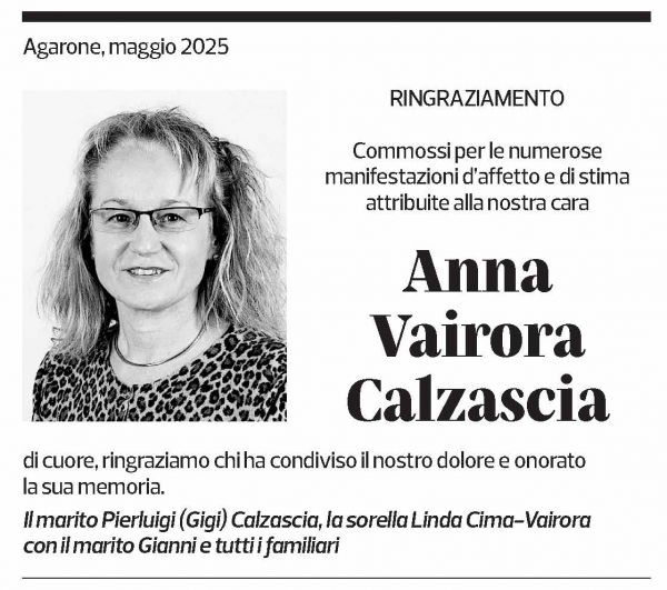 Annuncio funebre Anna Vairora Calzascia