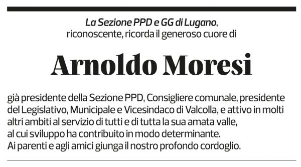 Annuncio funebre Arnoldo Moresi