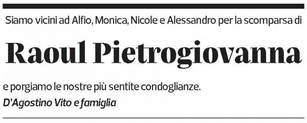 Annuncio funebre Raoul Pietrogiovanna