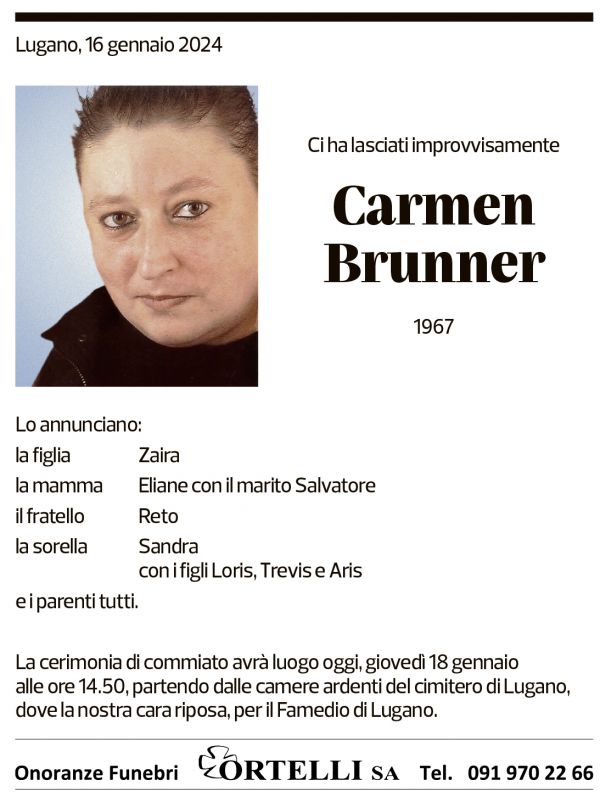 Annuncio funebre Carmen Brunner