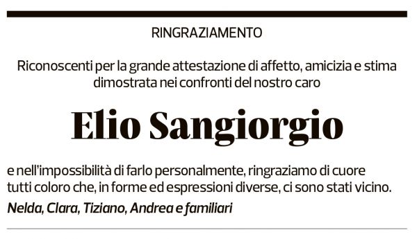 Annuncio funebre Elio Sangiorgio