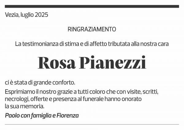 Annuncio funebre Rosa Pianezzi
