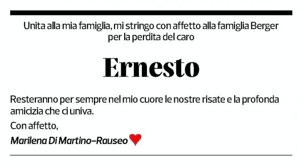 Annuncio funebre Ernesto Berger