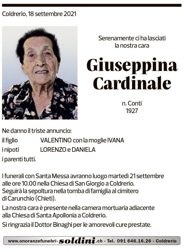 Annuncio funebre Giuseppina Cardinale