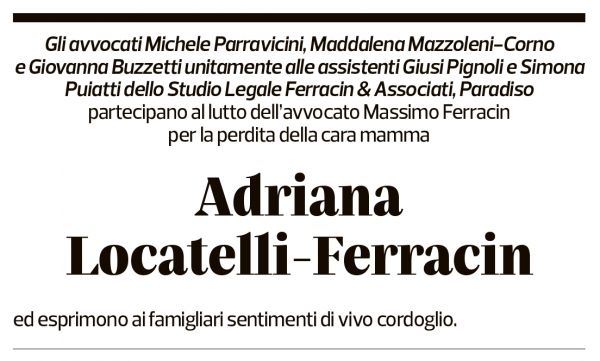 Annuncio funebre Adriana Ferracin - Locatelli