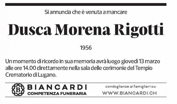 Annuncio funebre Dusca Morena Rigotti