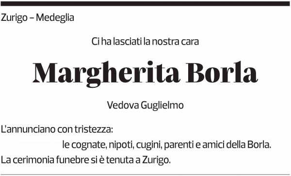 Annuncio funebre Margherita Borla