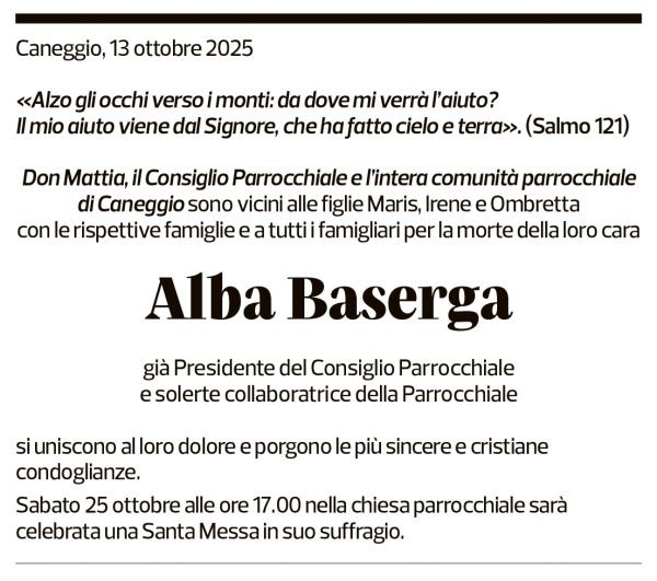 Annuncio funebre Alba Baserga