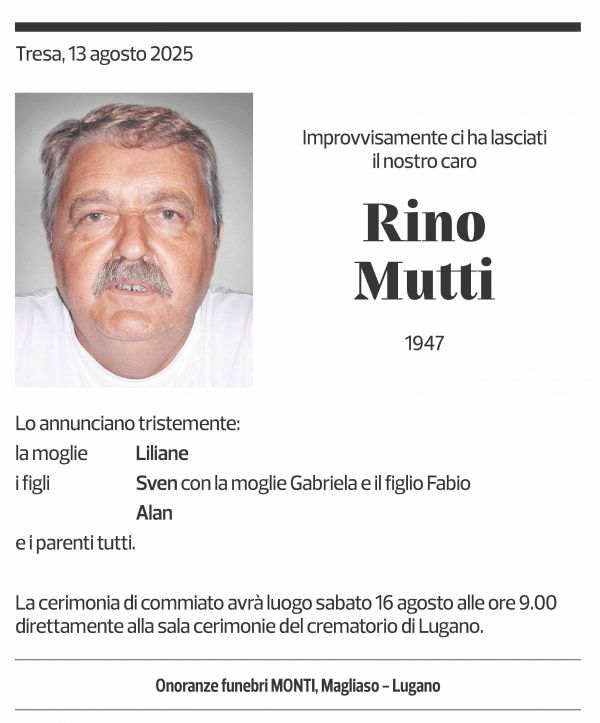 Annuncio funebre Rino Mutti