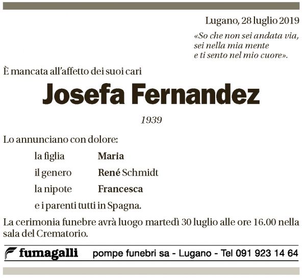 Annuncio funebre Josefa Fernandez