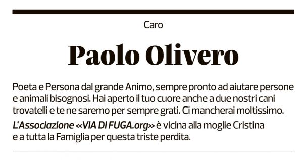 Annuncio funebre Paolo Olivero