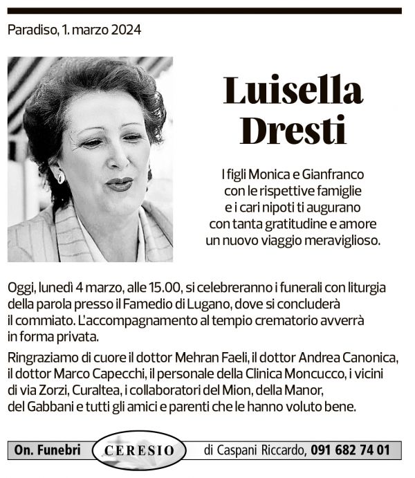 Annuncio funebre Luisella Dresti