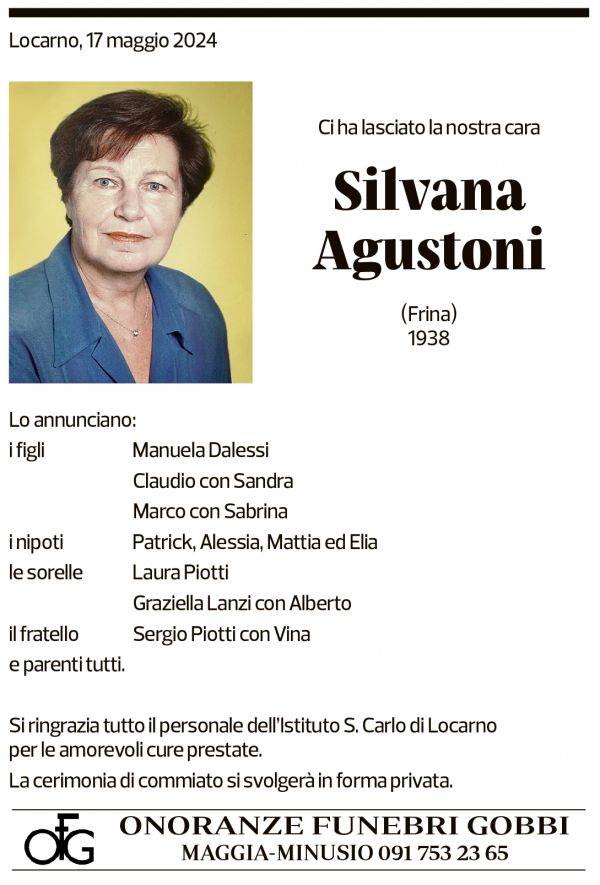 Annuncio funebre Silvana Agustoni