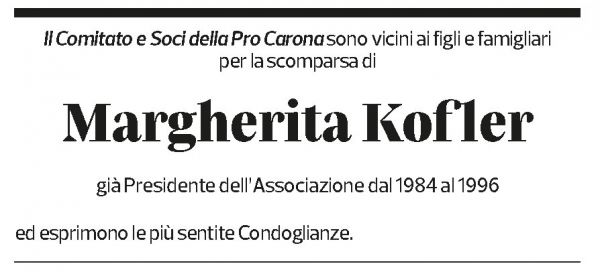 Annuncio funebre Margherita Kofler