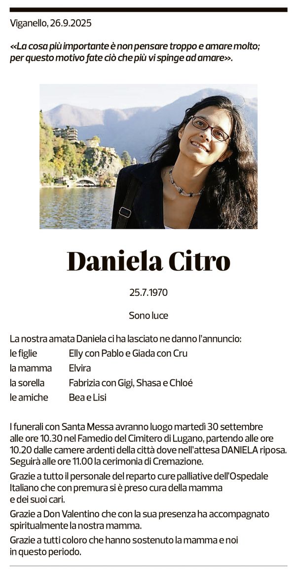 Annuncio funebre Daniela Citro