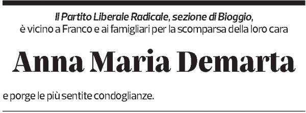 Annuncio funebre Anna Maria Demarta-monti