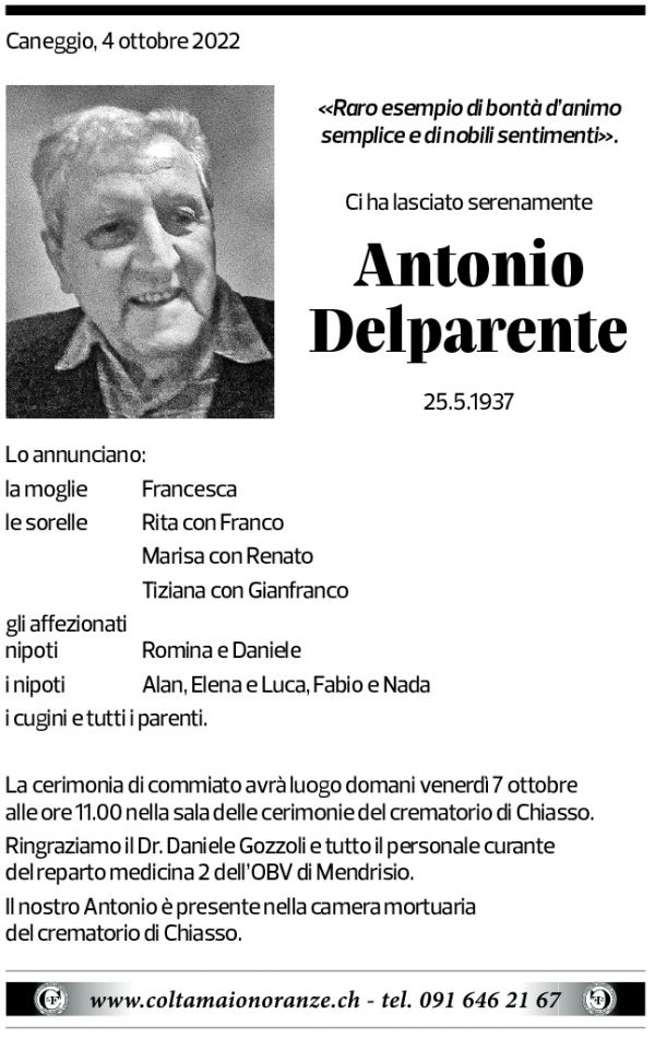 Annuncio funebre Antonio Delparente