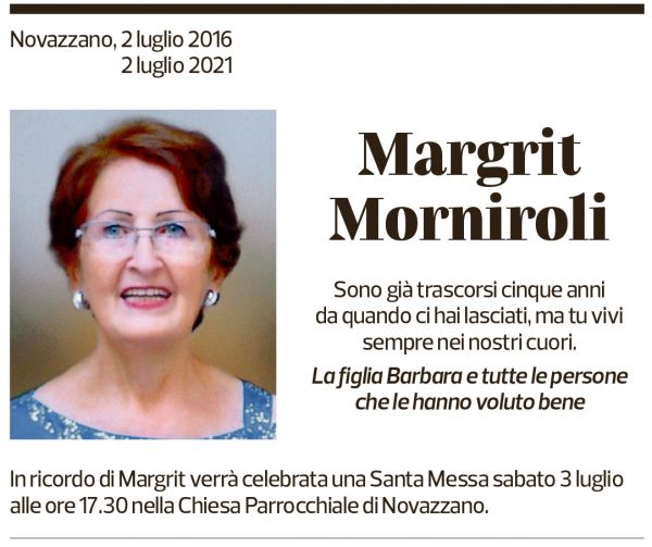 Annuncio funebre Margrit Morniroli