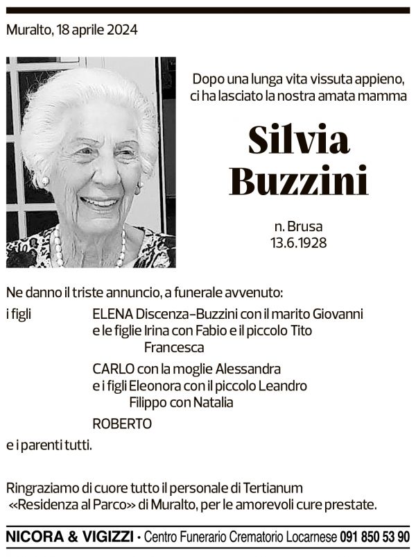 Annuncio funebre Silvia Buzzini