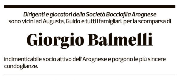 Annuncio funebre Giorgio Balmelli