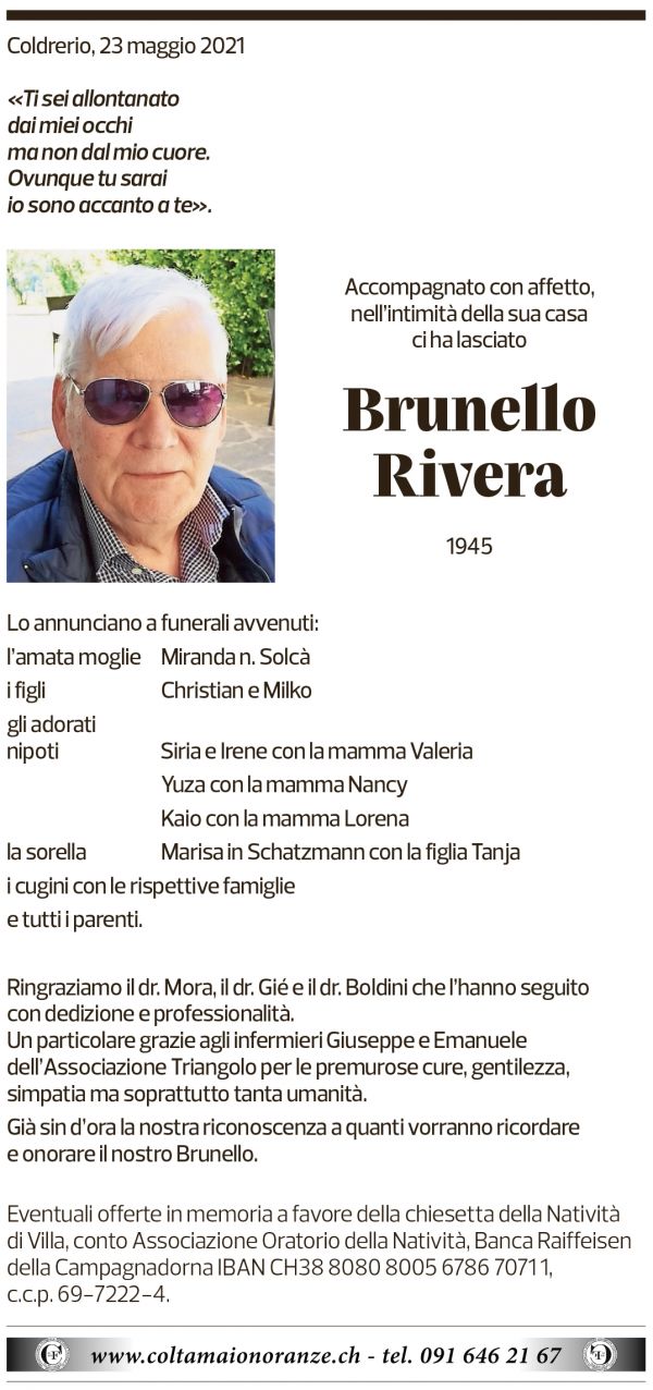 Annuncio funebre Brunello Rivera