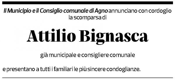 Annuncio funebre Attilio Bignasca