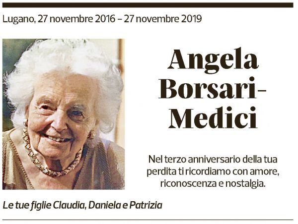 Annuncio funebre Angela Borsari-medici