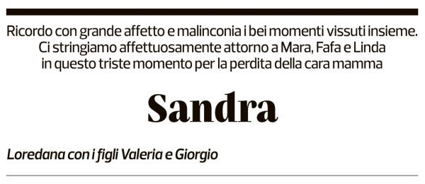 Annuncio funebre Sandra Poggioli