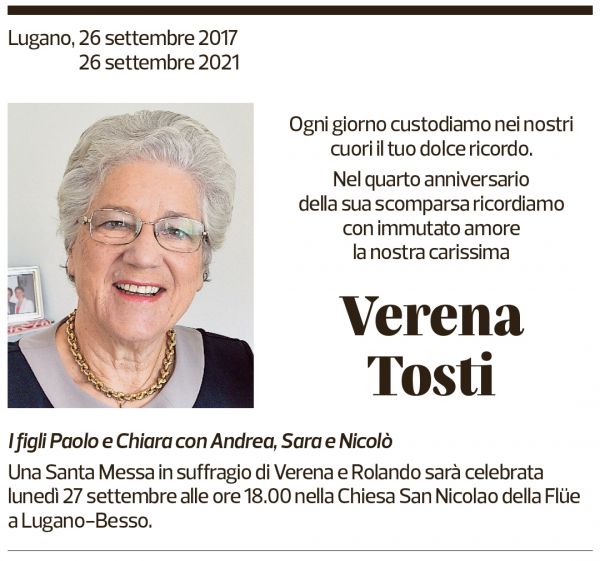 Annuncio funebre Verena Tosti