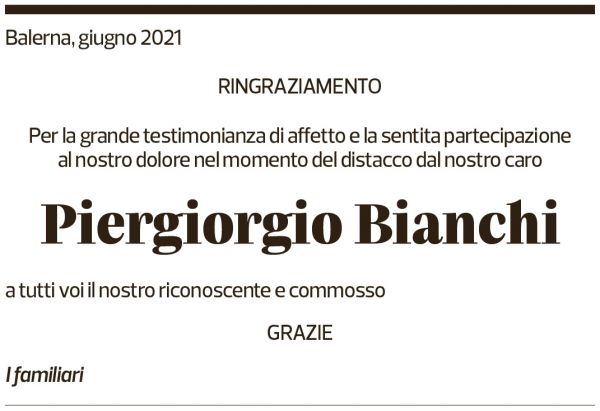 Annuncio funebre Piergiorgio Bianchi