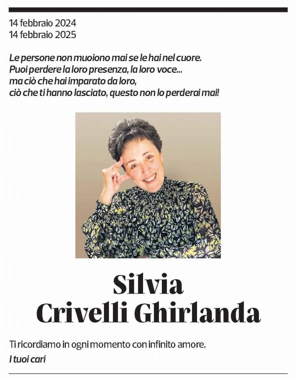 Annuncio funebre Silvia Crivelli Ghirlanda