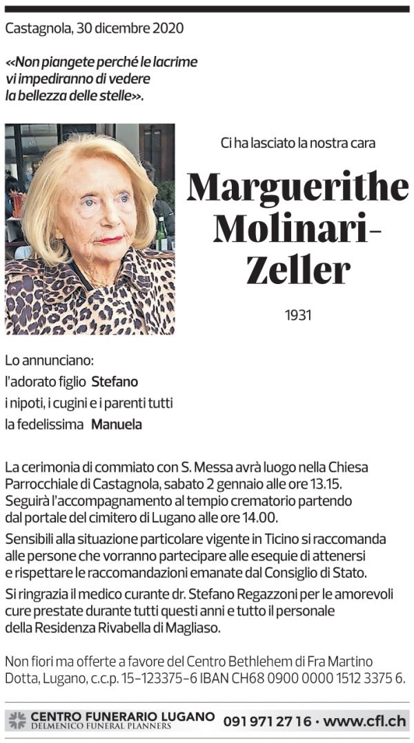 Annuncio funebre Marguerithe Molinari-zeller