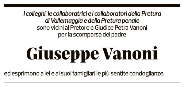 Annuncio funebre Giuseppe Vanoni