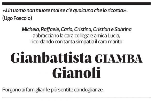 Annuncio funebre Gianbattista Gianoli