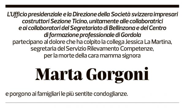 Annuncio funebre Marta Gorgoni
