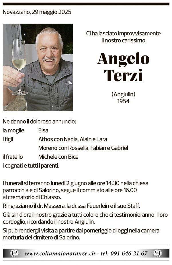 Annuncio funebre Angelo Terzi