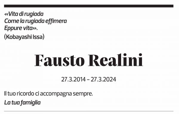 Annuncio funebre Fausto Realini