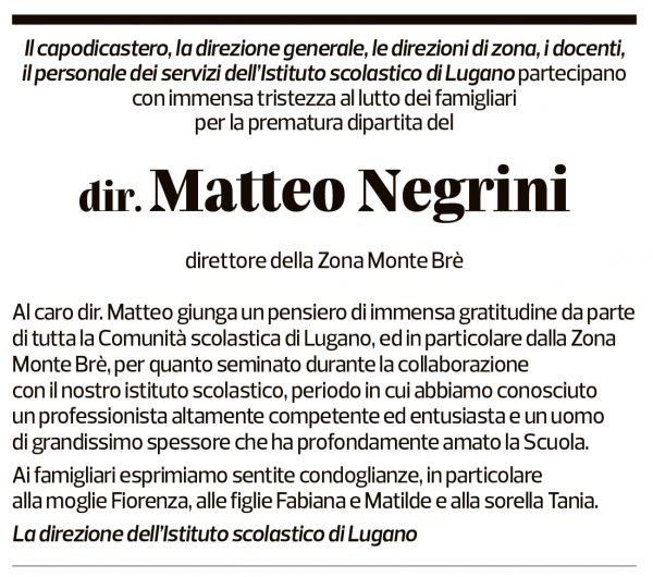 Annuncio funebre Matteo Negrini