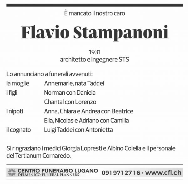 Annuncio funebre Flavio Stampanoni
