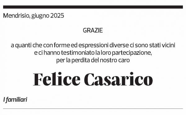 Annuncio funebre Felice Casarico