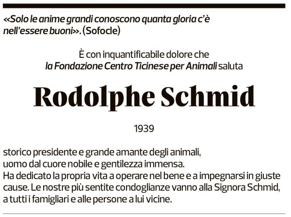 Annuncio funebre Rodolphe Schmid