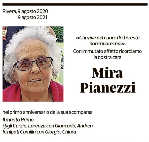 Annuncio funebre Mira Pianezzi