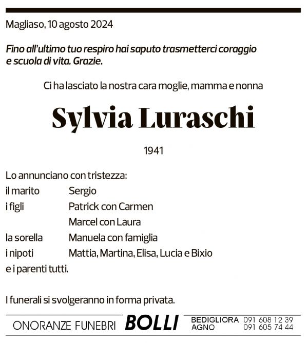 Annuncio funebre Sylvia Luraschi