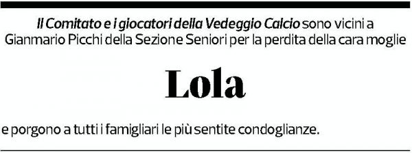Annuncio funebre Lola Picchi
