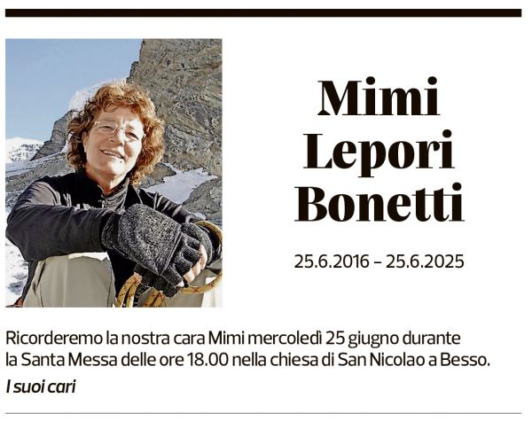 Annuncio funebre Mimi Lepori Bonetti