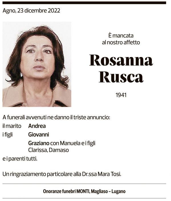 Annuncio funebre Rosanna Rusca