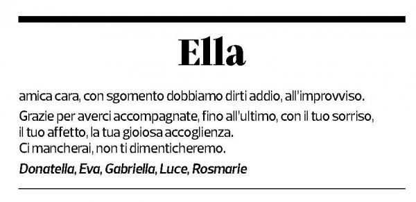 Annuncio funebre Ella Pagani