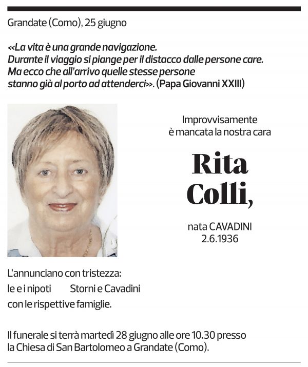 Annuncio funebre Rita Colli