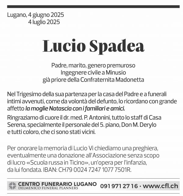 Annuncio funebre Lucio Spadea